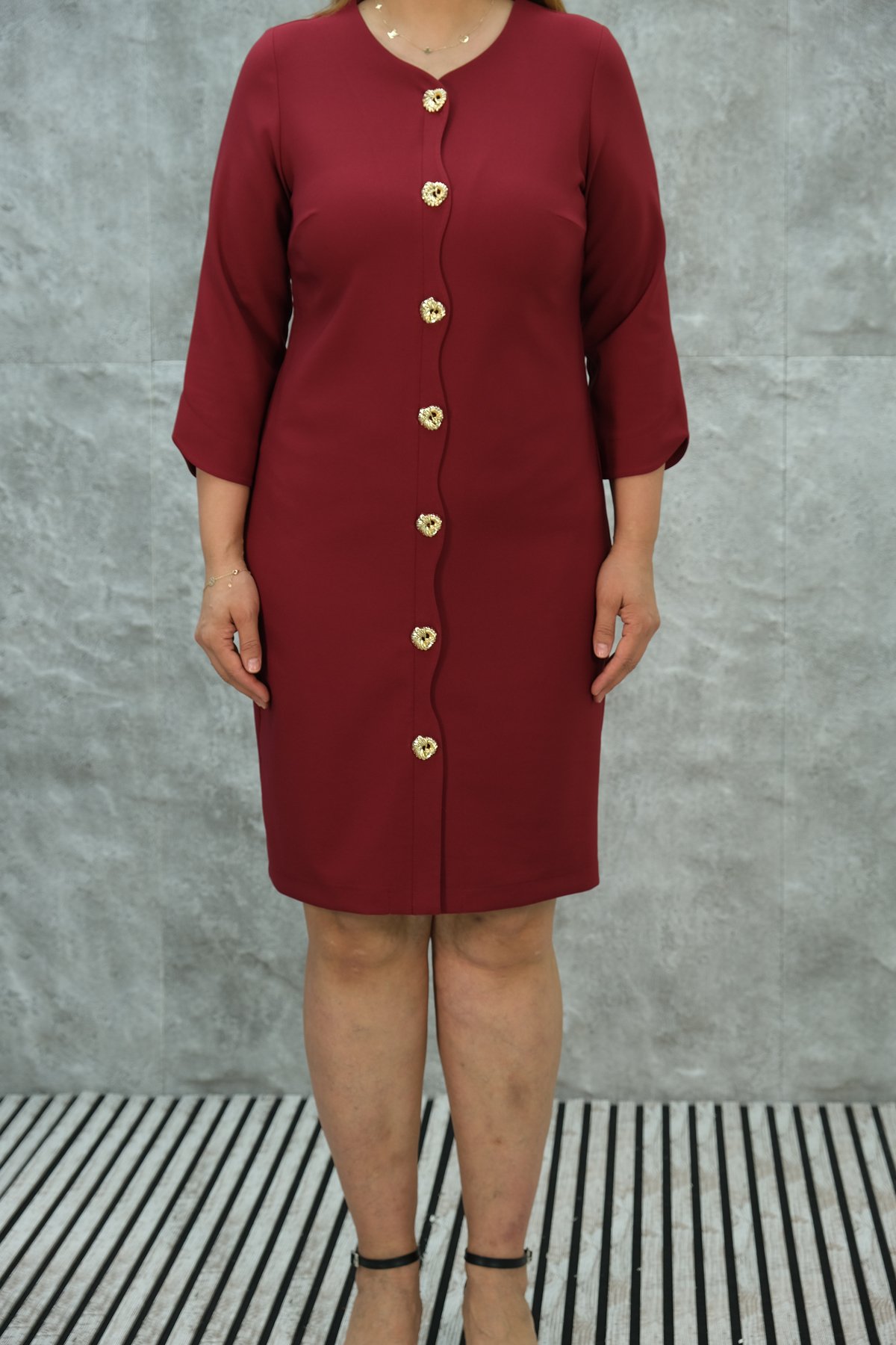 Plus Size Dress-Claret Red