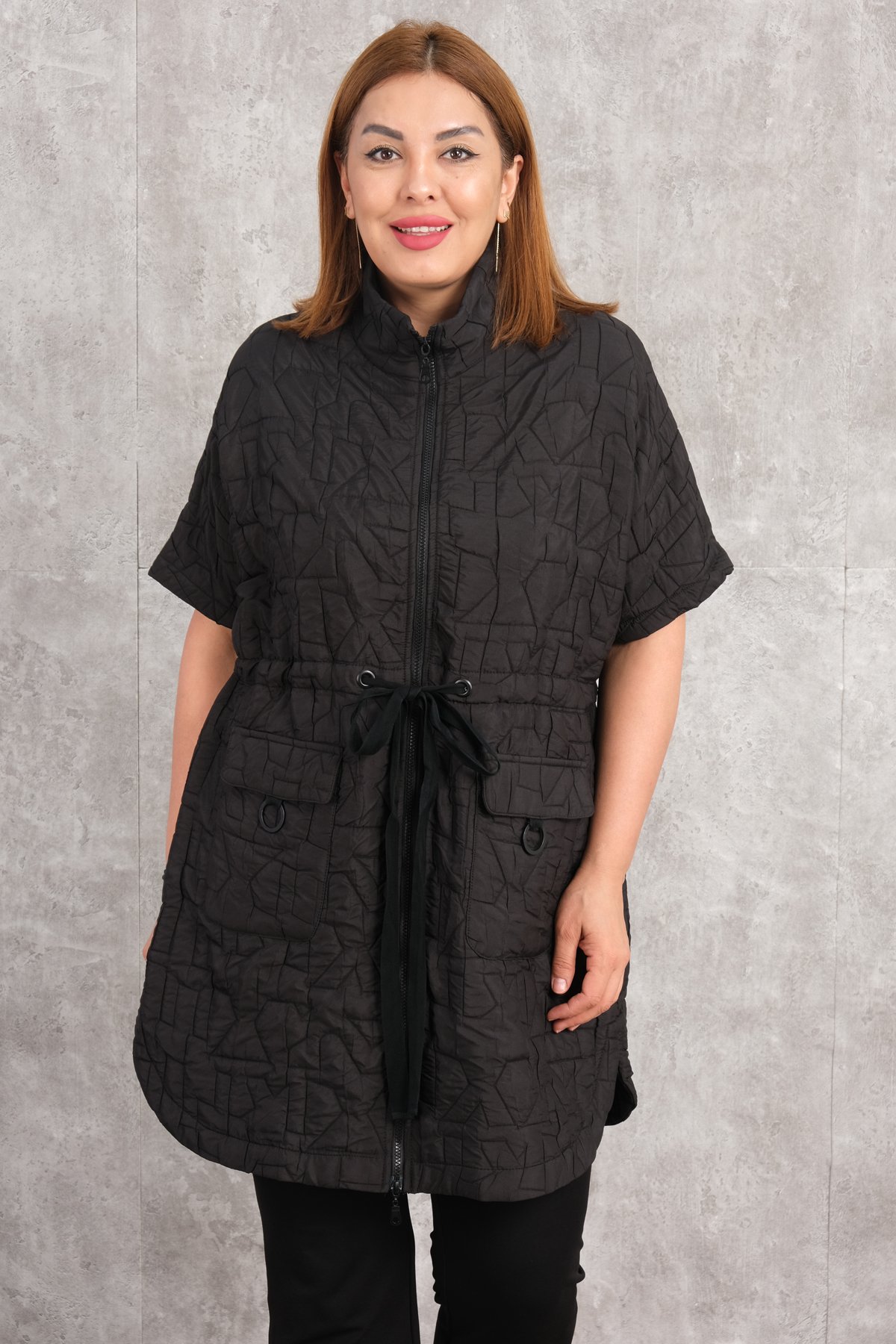 Plus Size Quilted Vest-Black