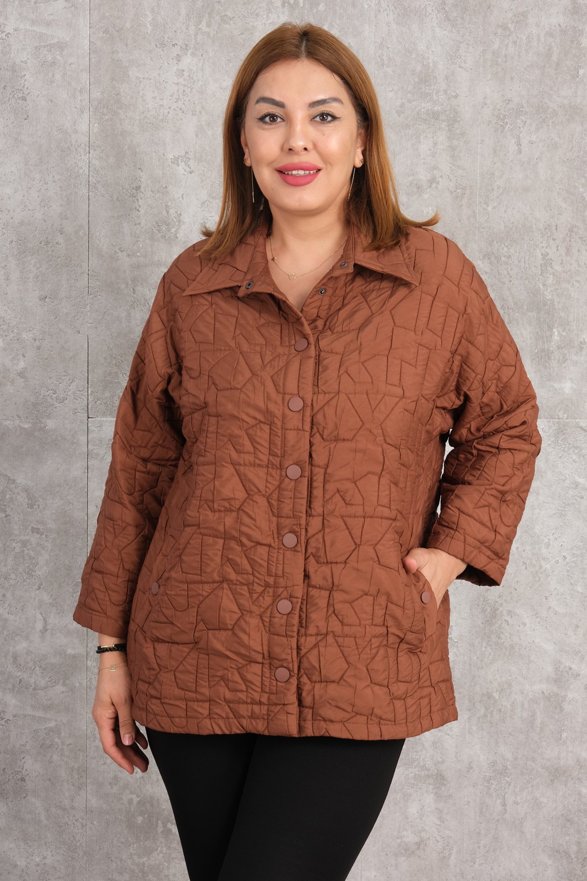Plus Size Short Sport Jacket-Brown