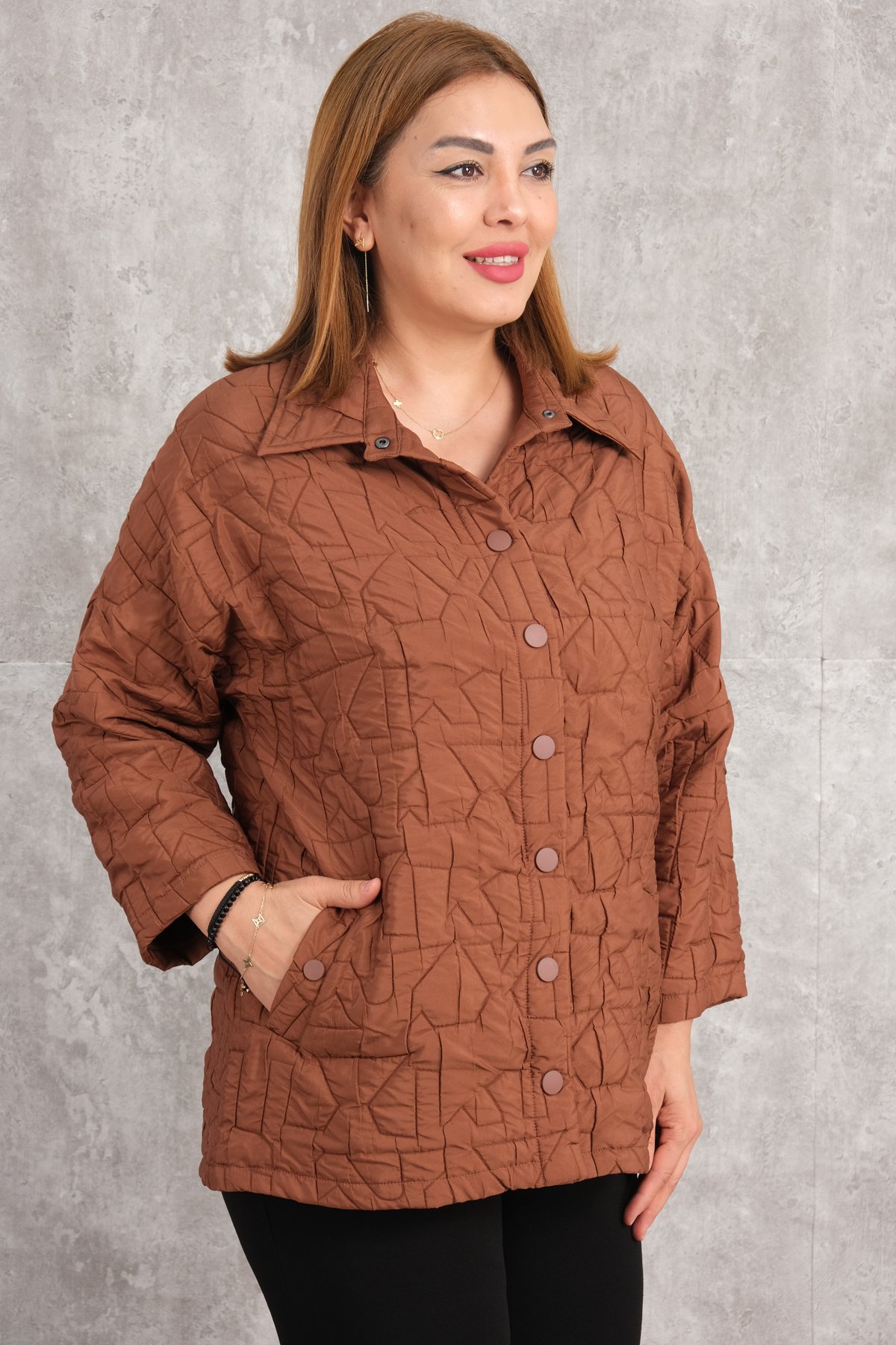 Plus Size Short Sport Jacket-Brown