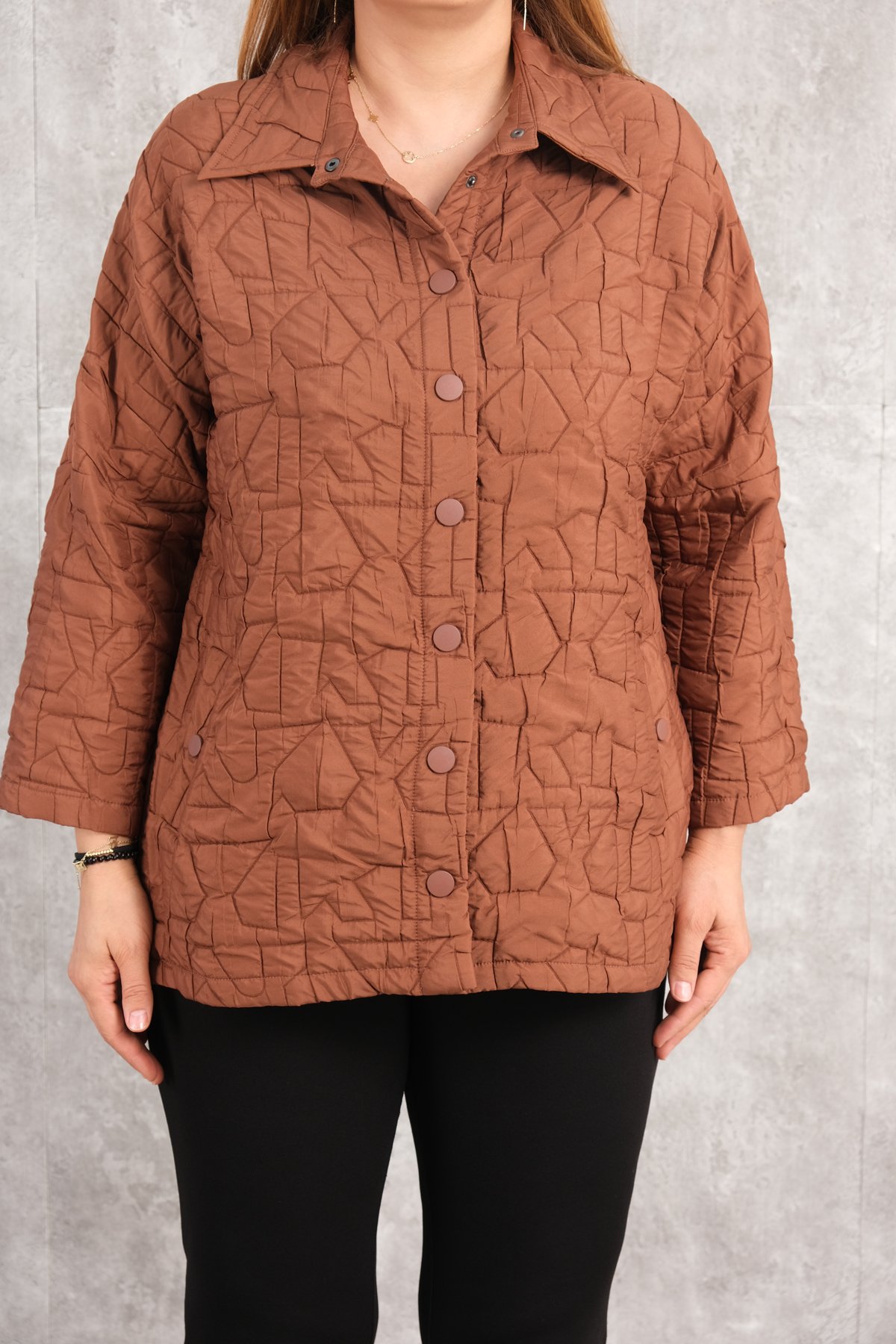 Plus Size Short Sport Jacket-Brown