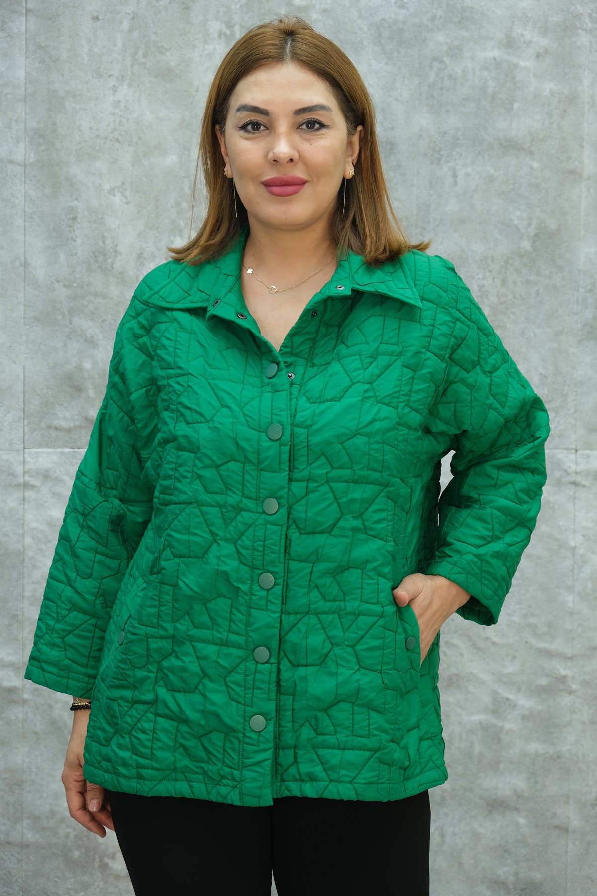 Plus Size Short Sport Jacket-Green