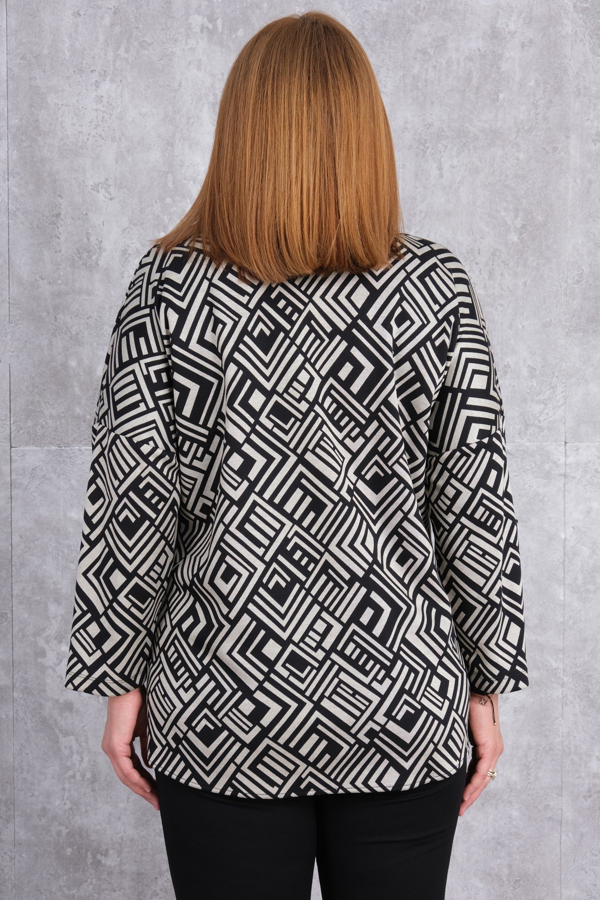 Plus Size Printed Blouse-Black