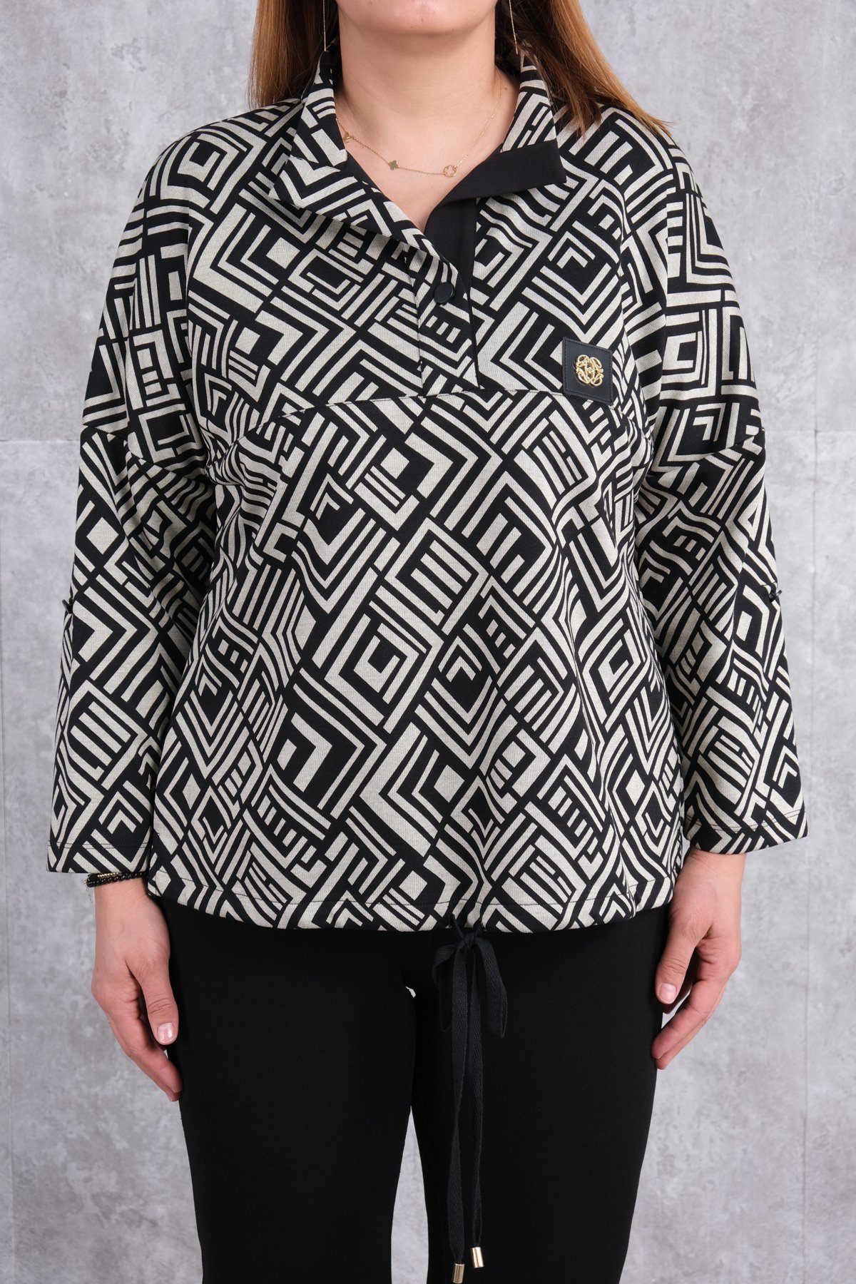 Plus Size Printed Blouse-Black
