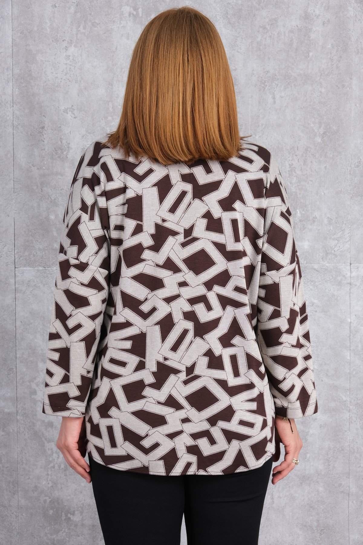 Plus Size Printed Blouse-Brown