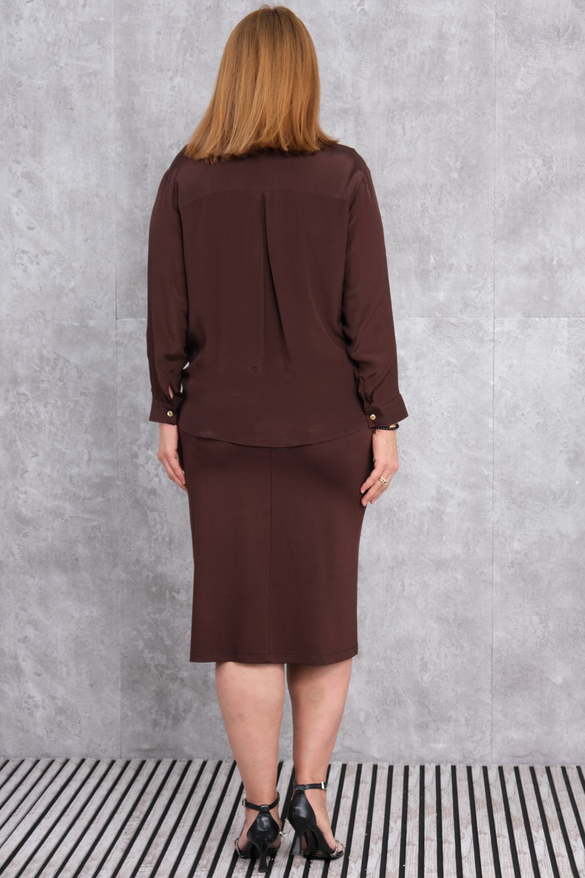 Plus Size Two-Piece Set-Brown