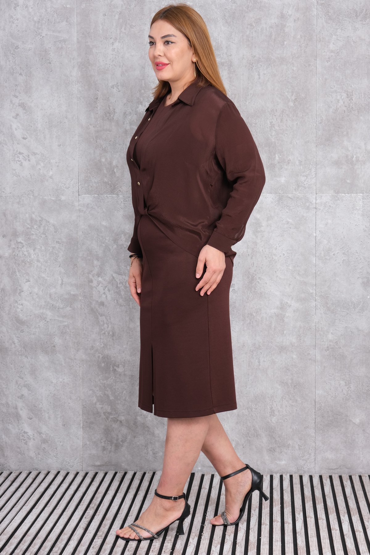 Plus Size Two-Piece Set-Brown