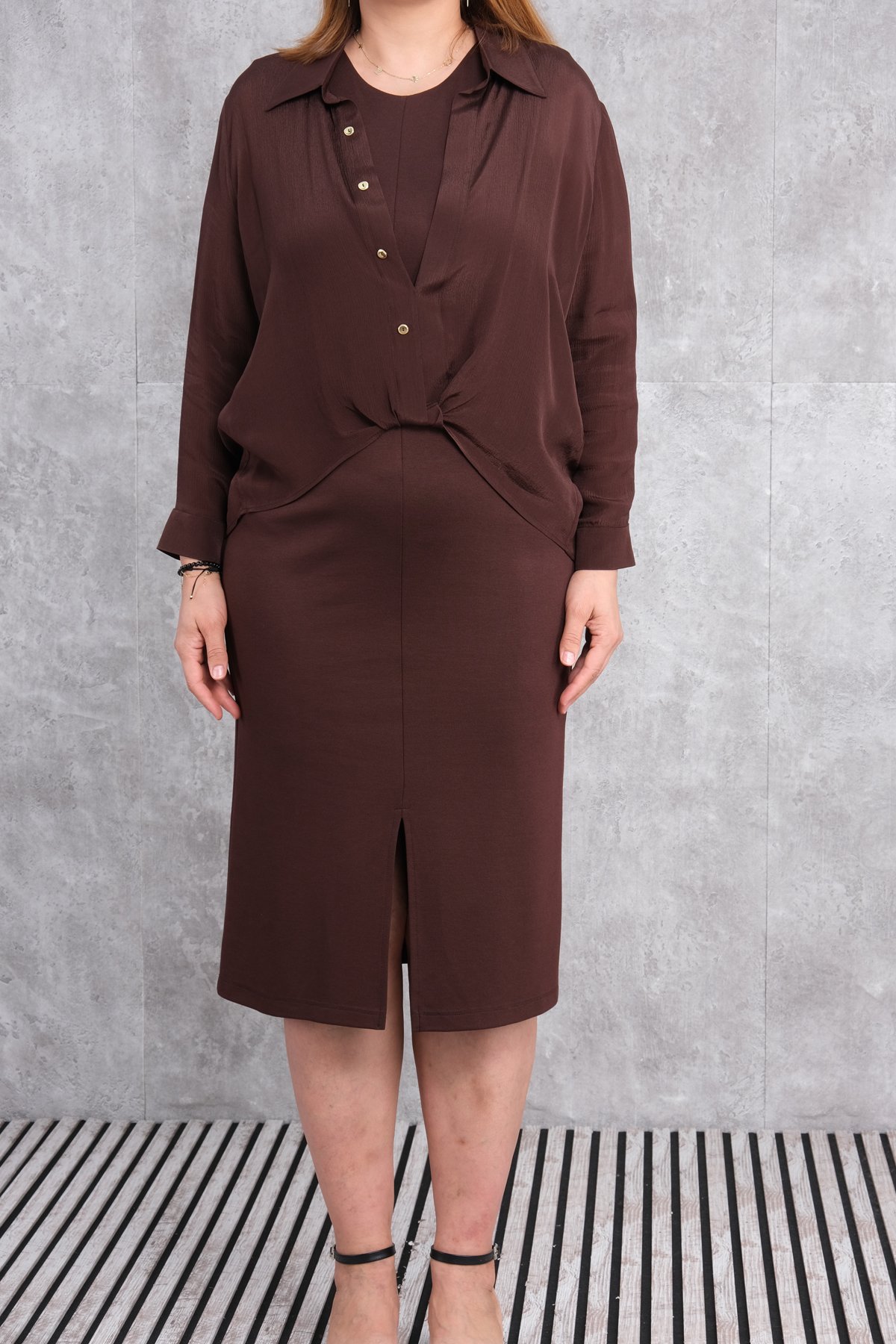 Plus Size Two-Piece Set-Brown