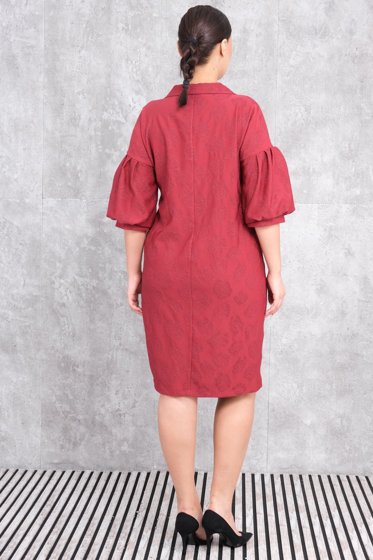 Plus Size Dress-Claret Red