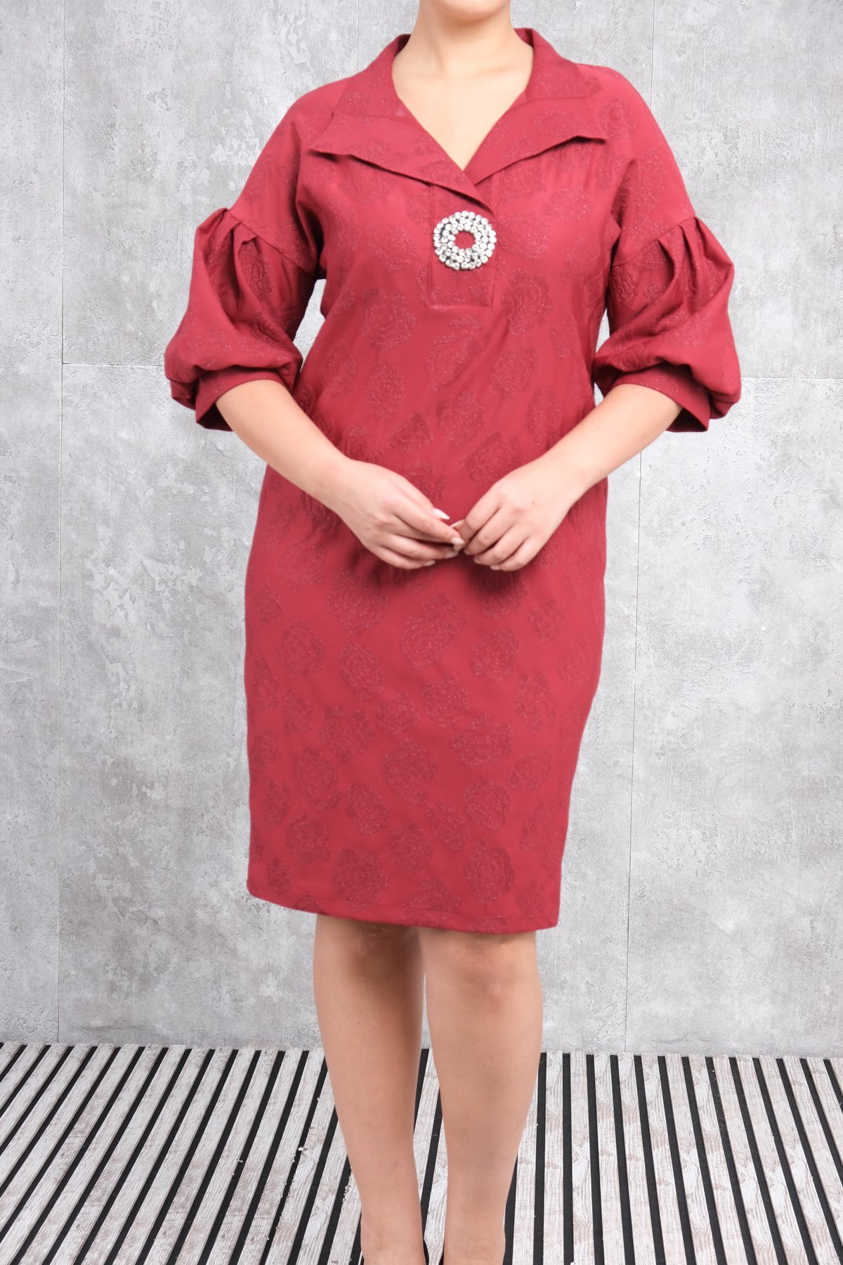Plus Size Dress-Claret Red