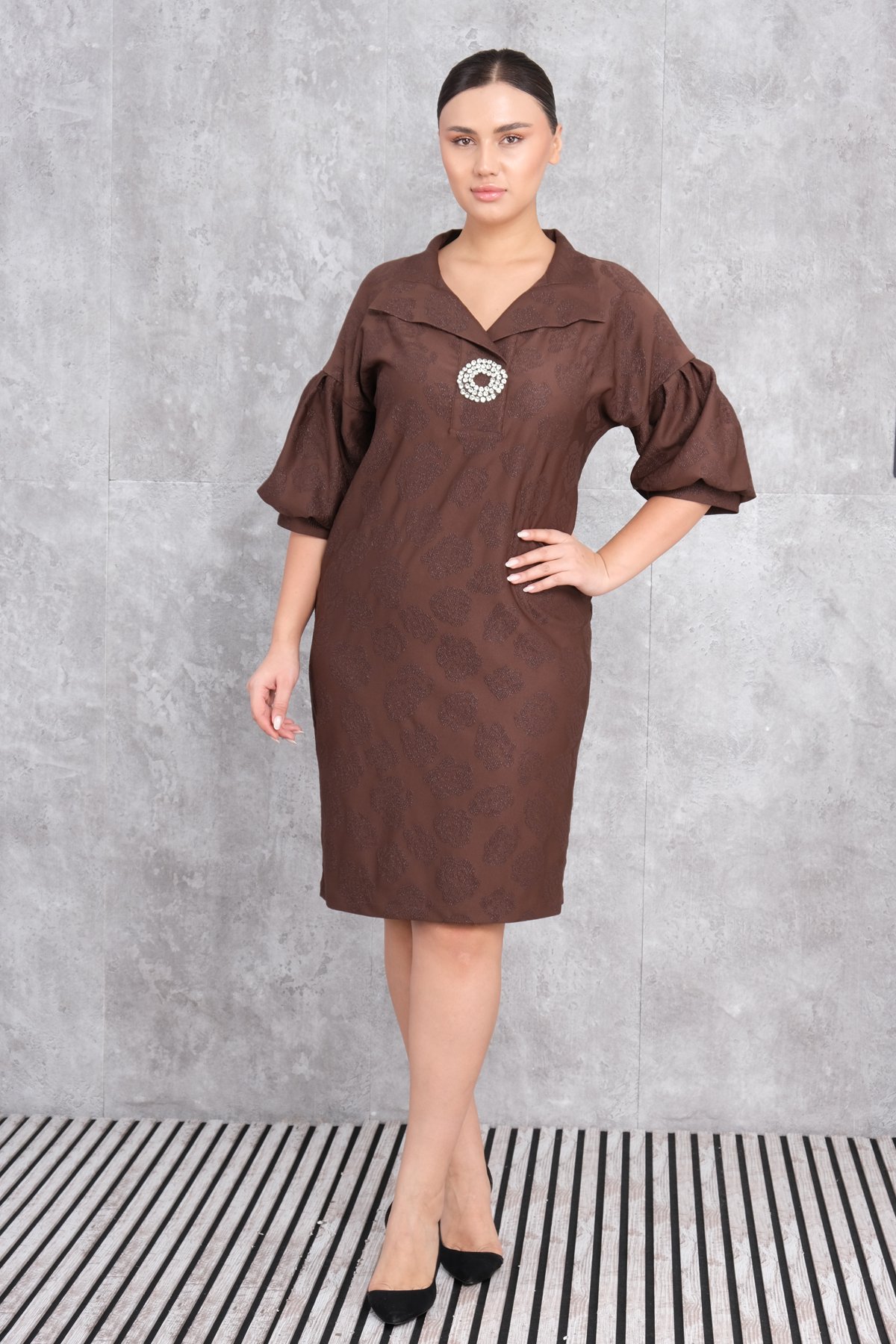 Plus Size Dress-Brown