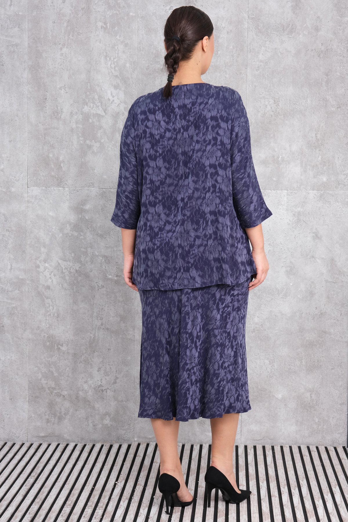 Plus Size Classic Two-Piece Set-Dark Blue