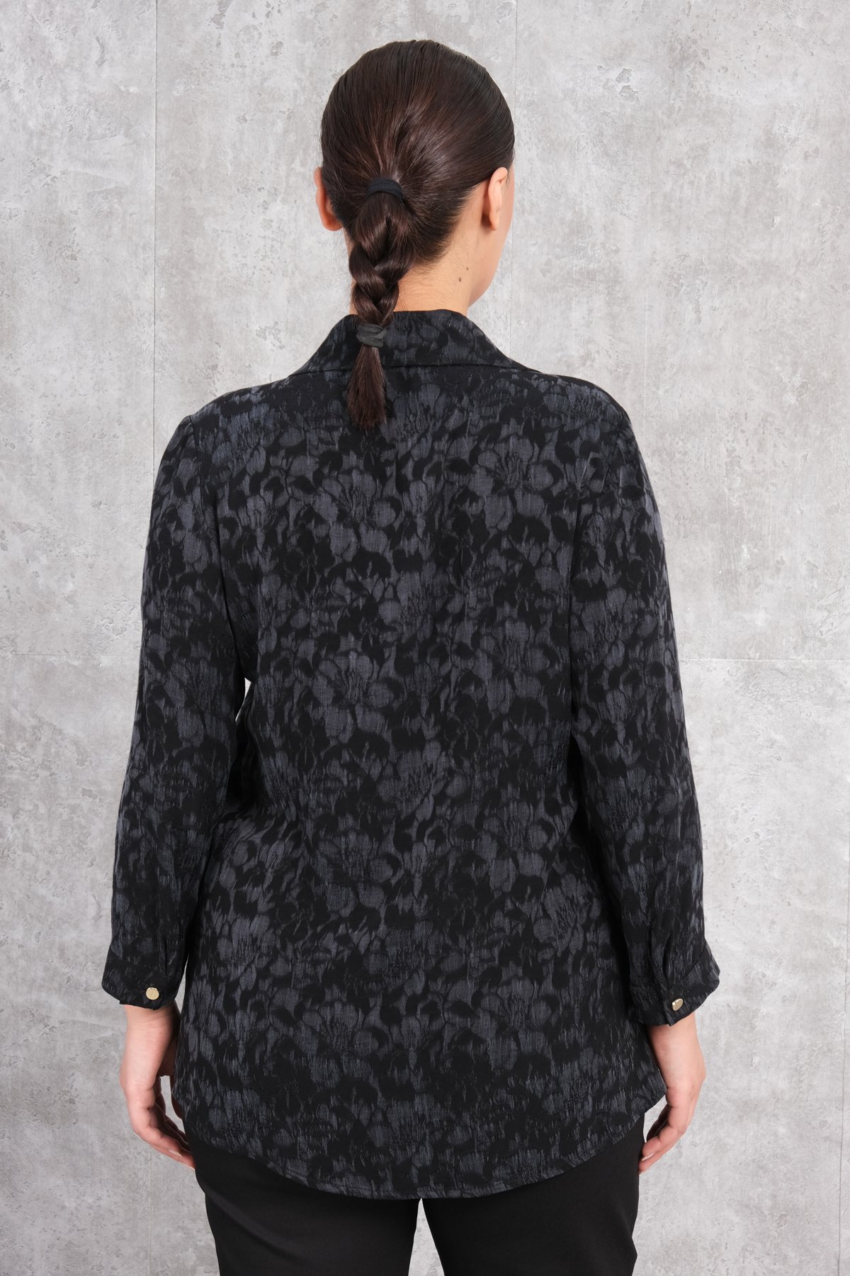 Plus Size Printed Blouse-Black