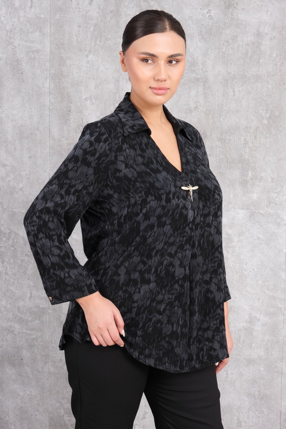 Plus Size Printed Blouse-Black