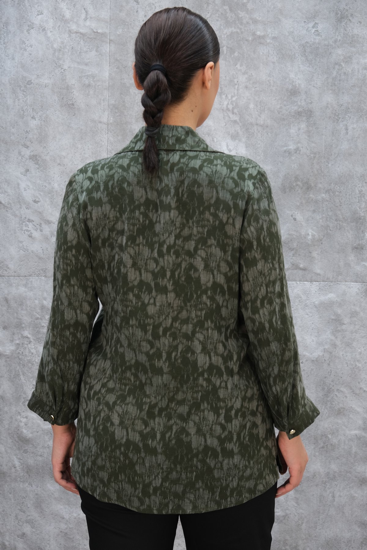 Plus Size Printed Blouse-Khaki