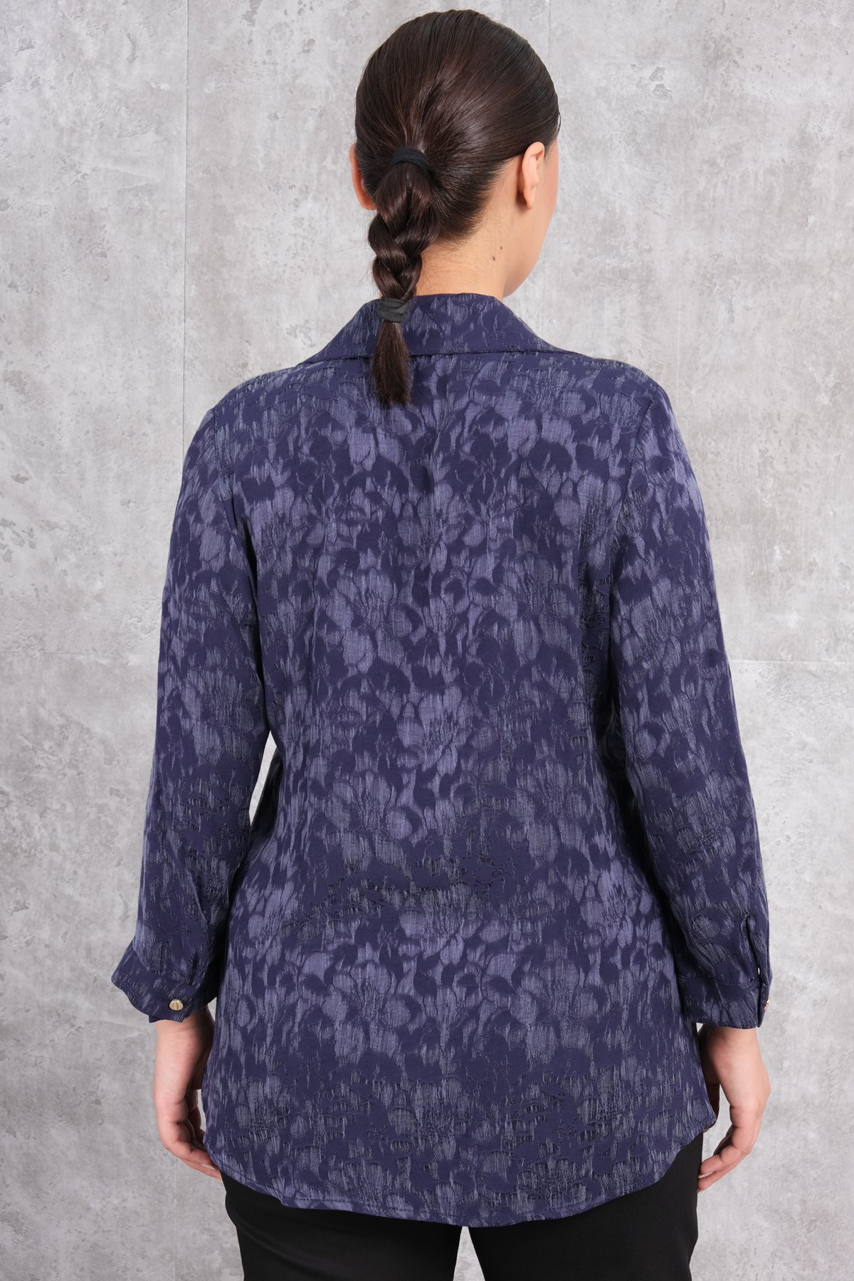 Plus Size Printed Blouse-Dark Blue