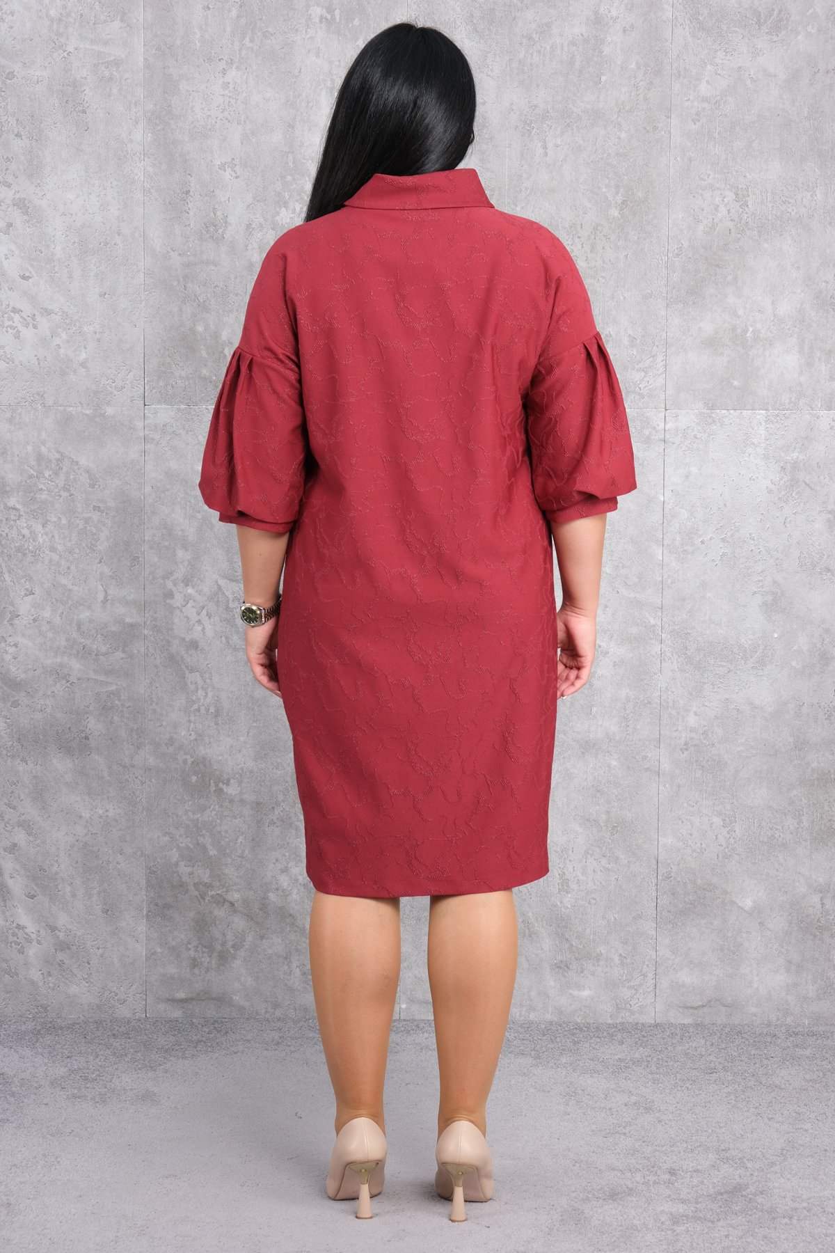 Plus Size Dress-Claret Red