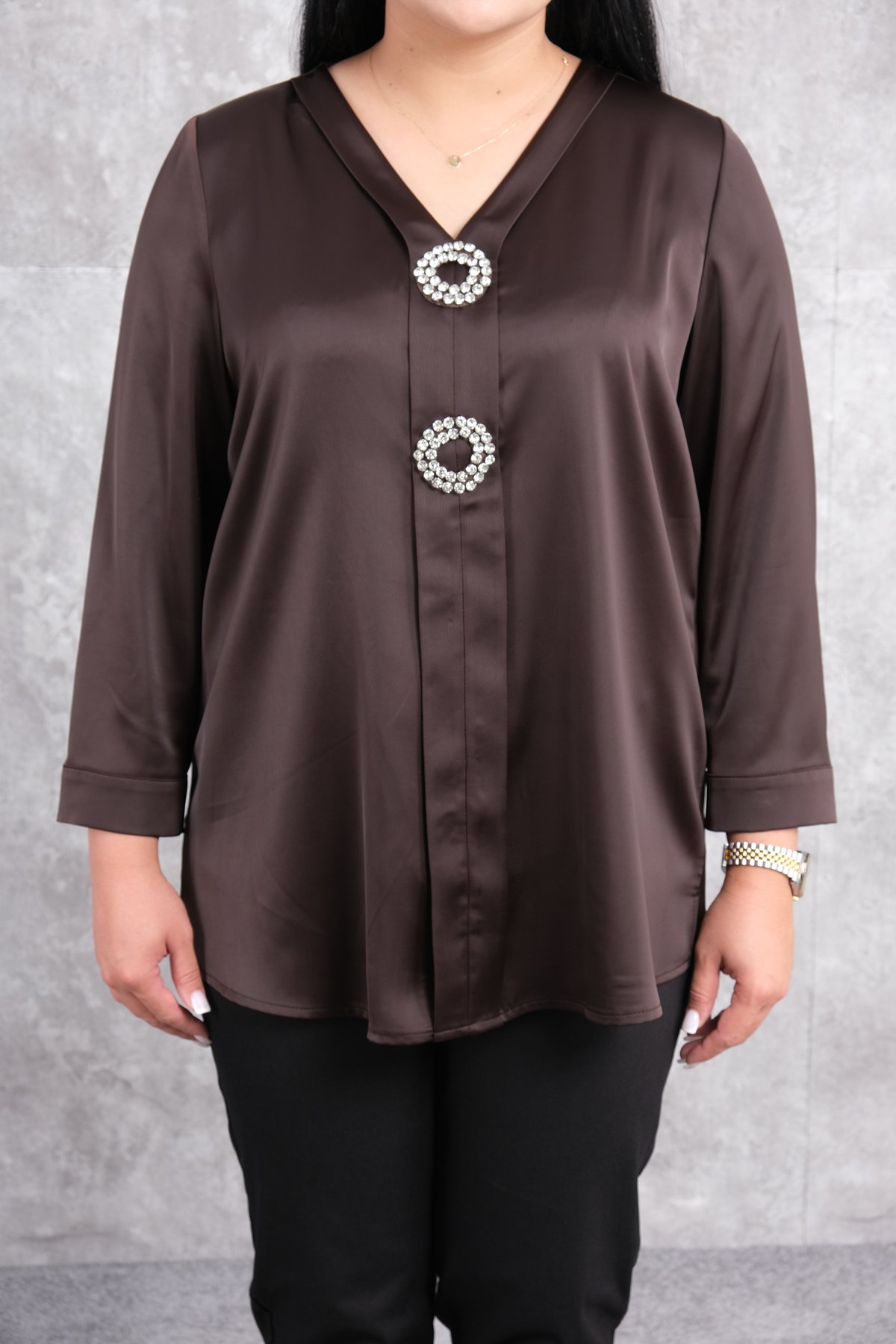 Plus Size Blouse-Brown