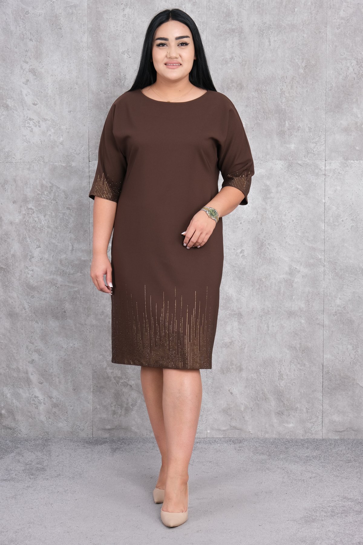 Plus Size Dress-Brown