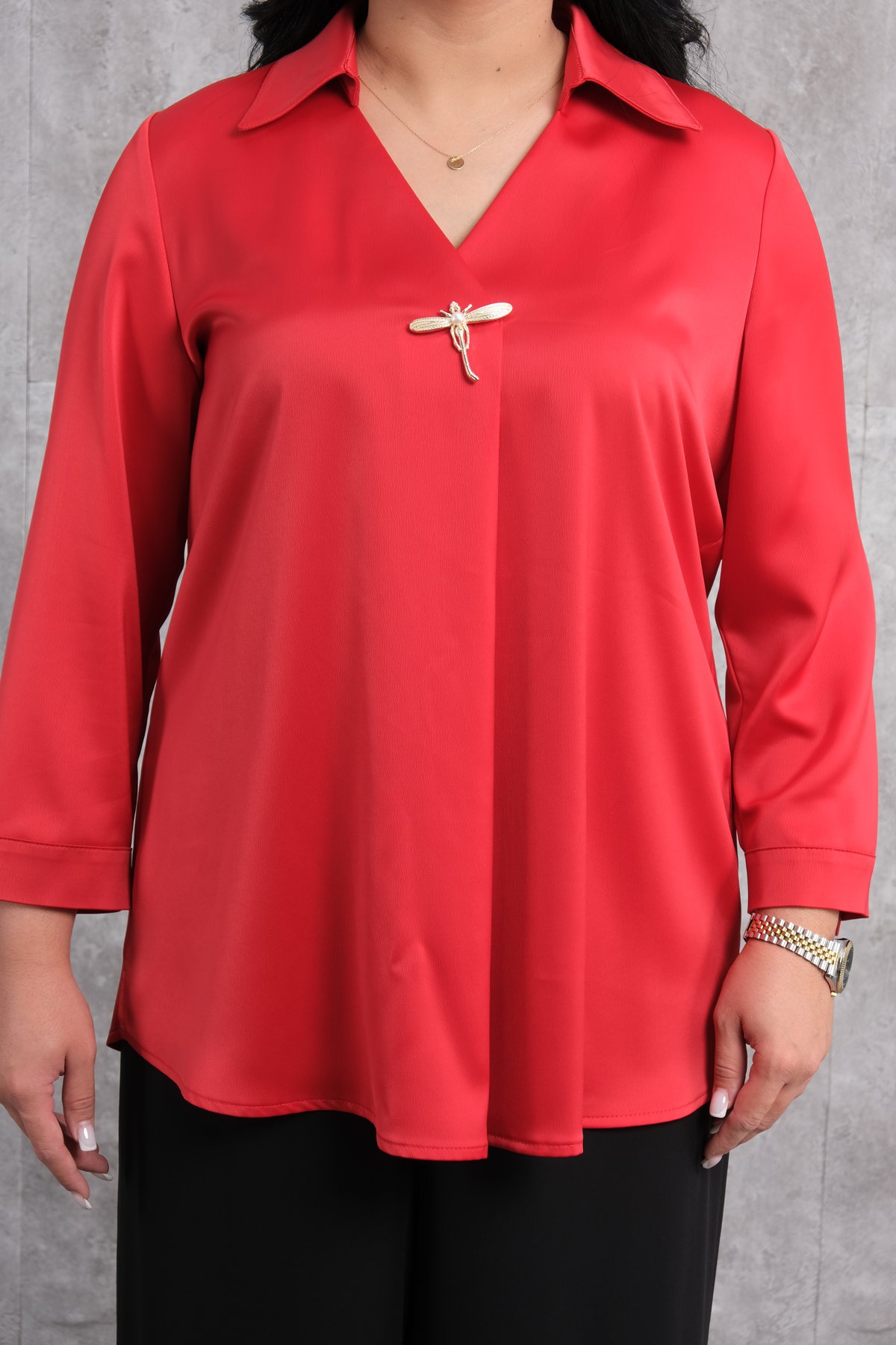 Блузка больших размеров-Красный