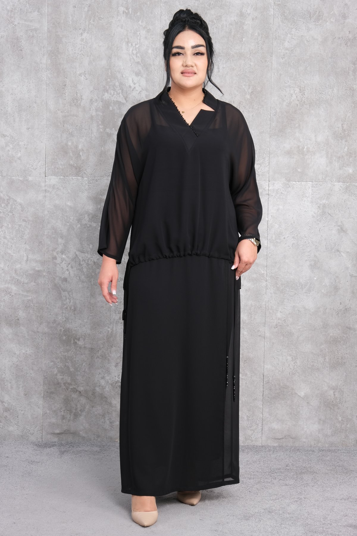 طقم من قطعتين مقاس كبير-الأسود