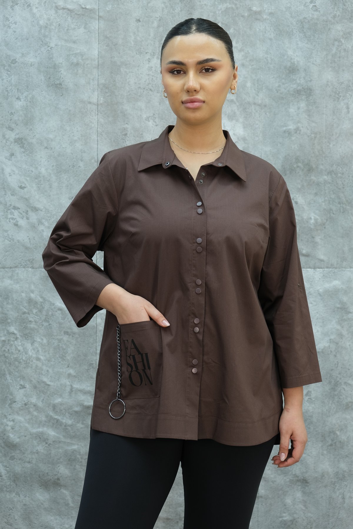 Plus Size Shirt-Brown
