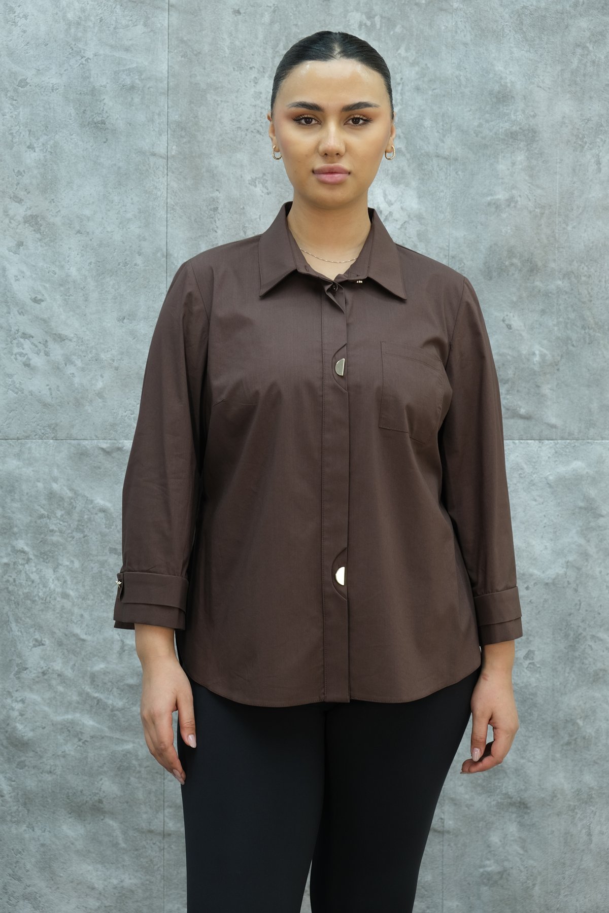 Plus Size Shirt-Brown
