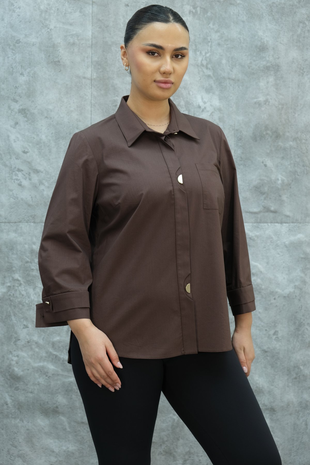 Plus Size Shirt-Brown