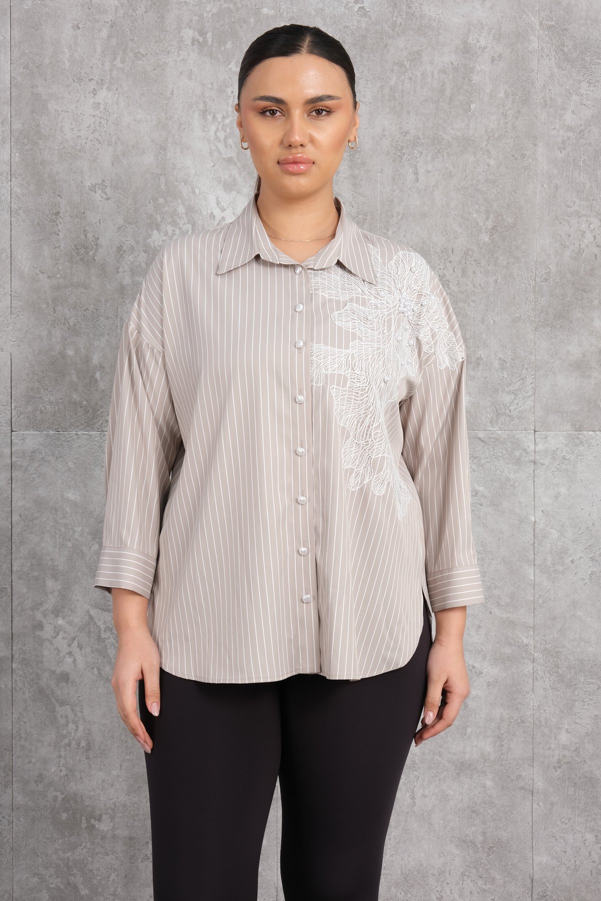 Super Plus Size Shirt-Beige