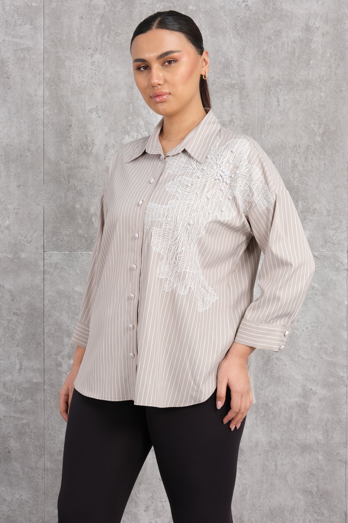 Super Plus Size Shirt-Beige