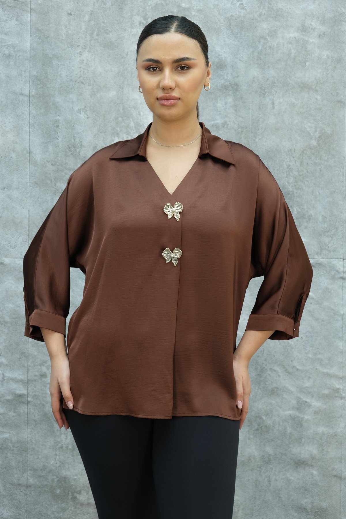 Plus Size Blouse-Brown