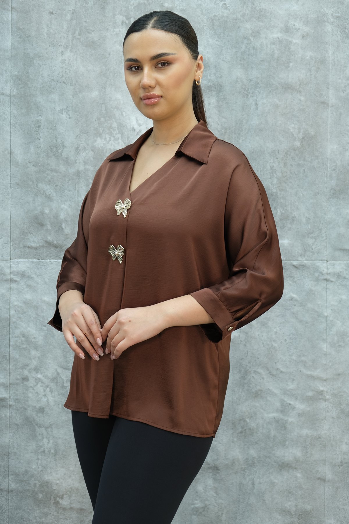 Plus Size Blouse-Brown