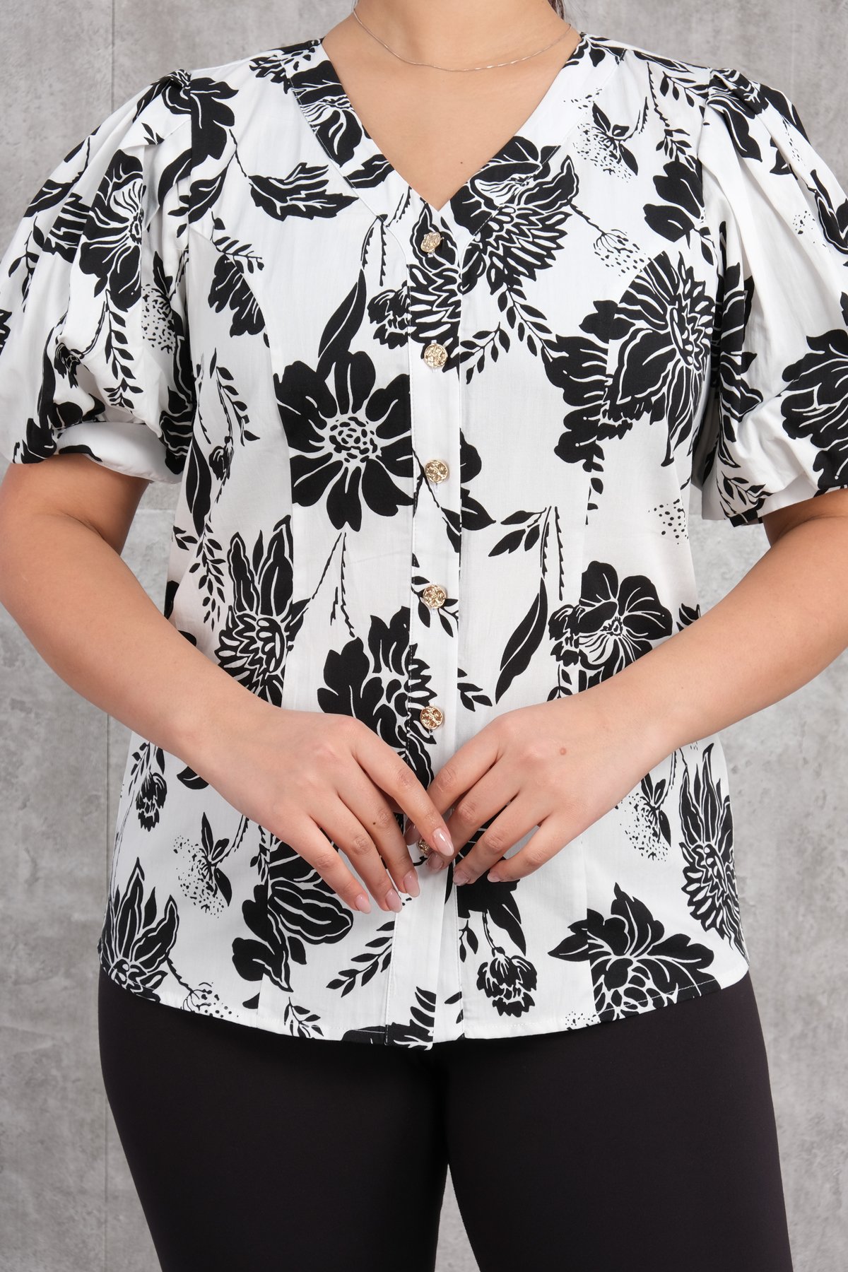 Plus Size V-Neck Blouse-Black