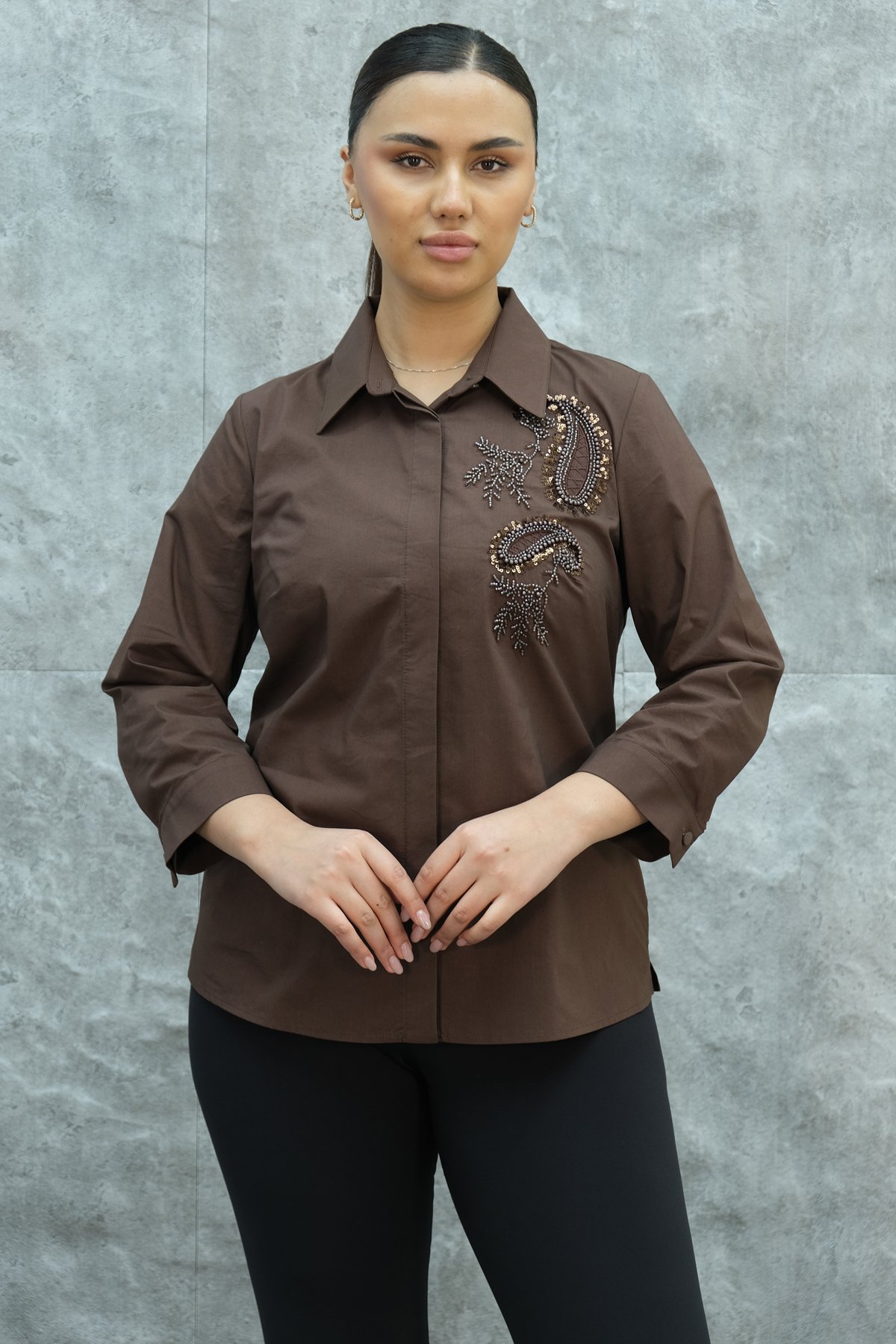 Plus Size Shirt-Brown