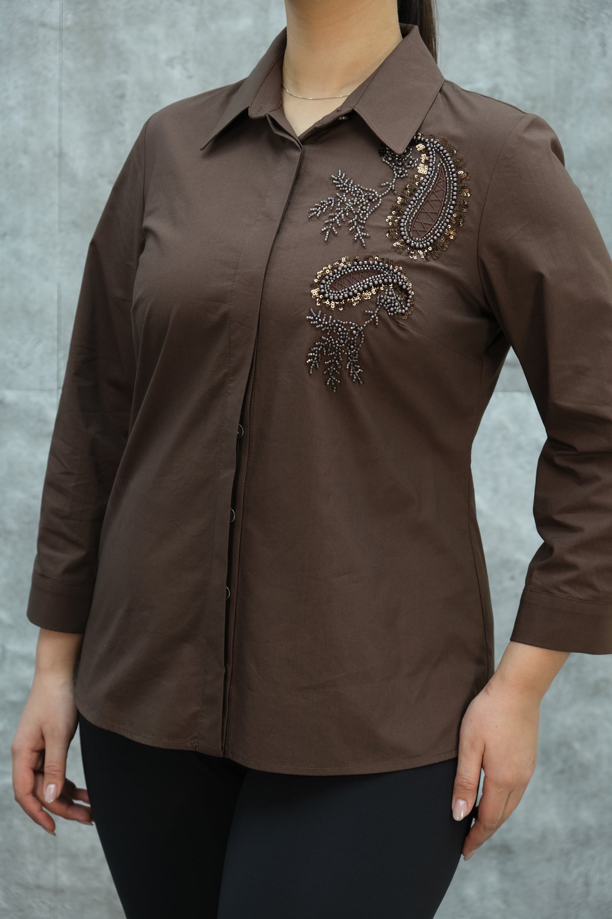 Plus Size Shirt-Brown