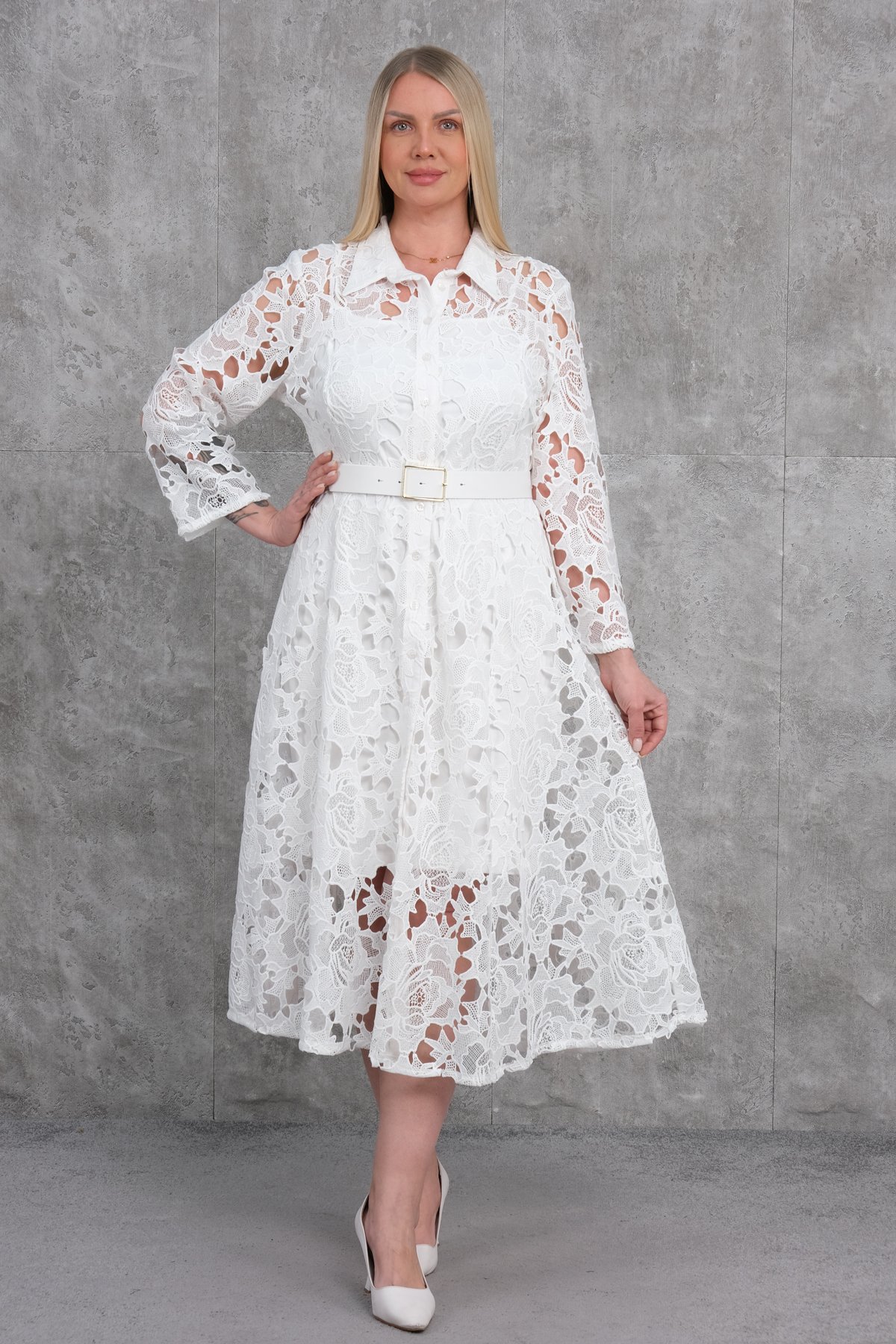 Casual Plus Size Dress-White