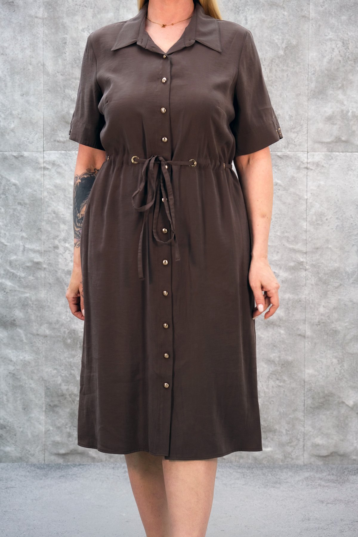 Casual Plus Size Dress-Brown