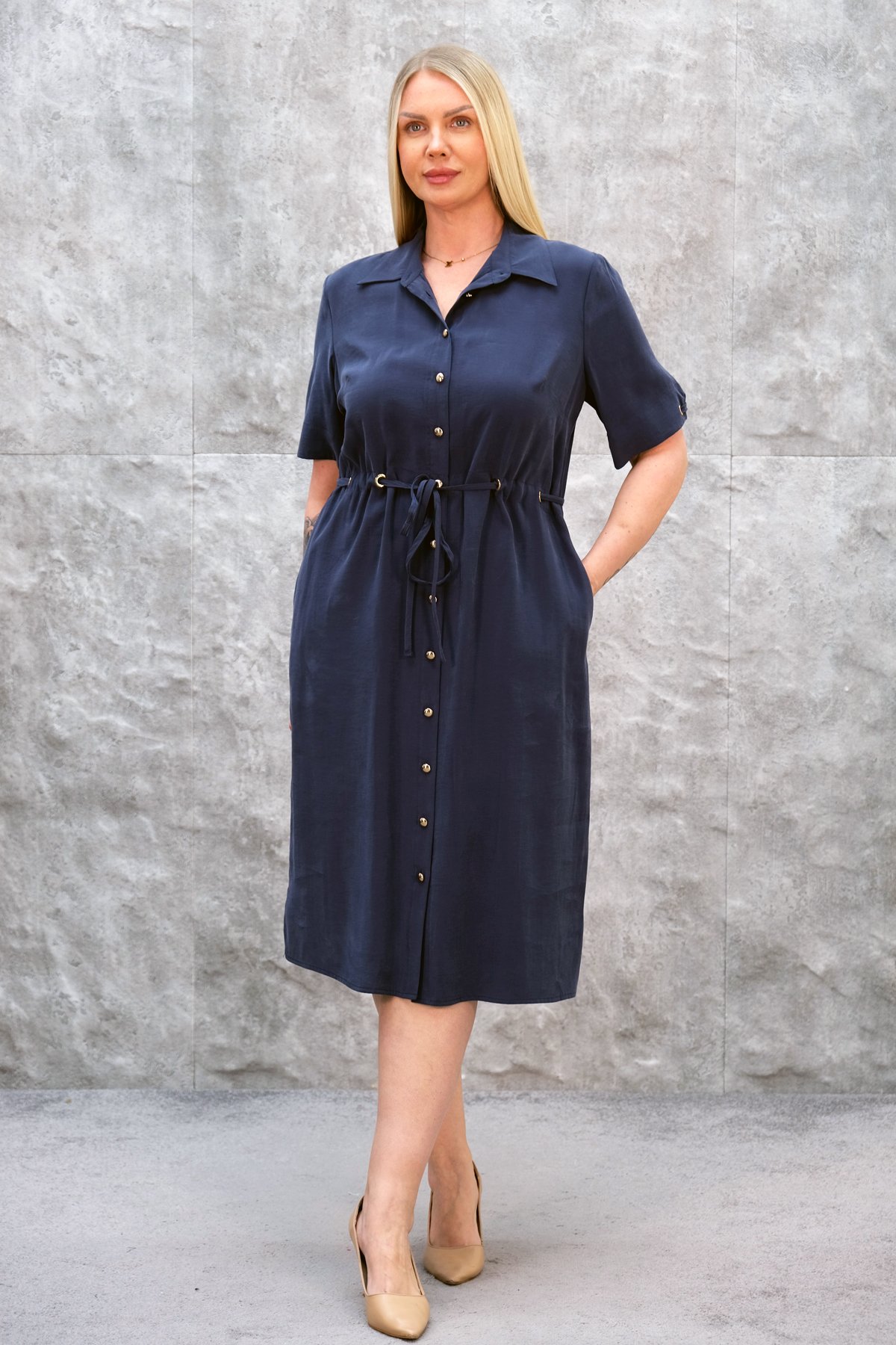 Casual Plus Size Dress-Indigo