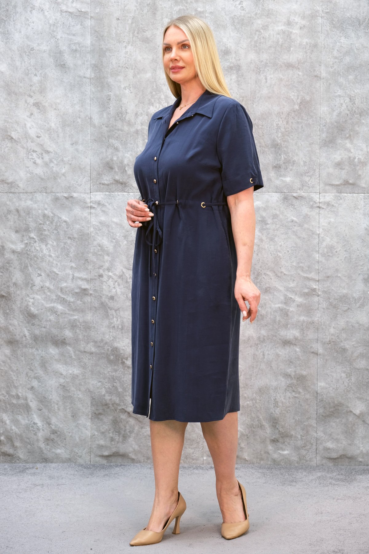 Casual Plus Size Dress-Indigo