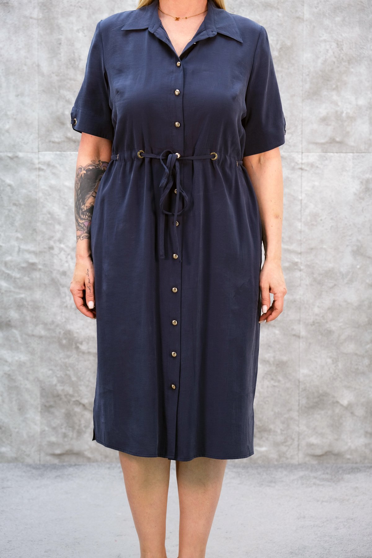 Casual Plus Size Dress-Indigo