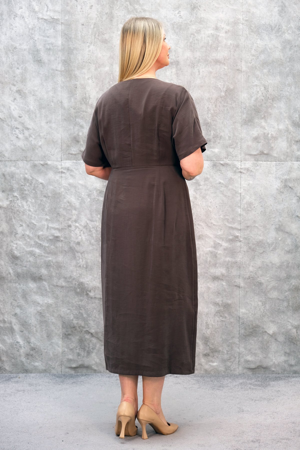 Casual Plus Size Dress-Brown