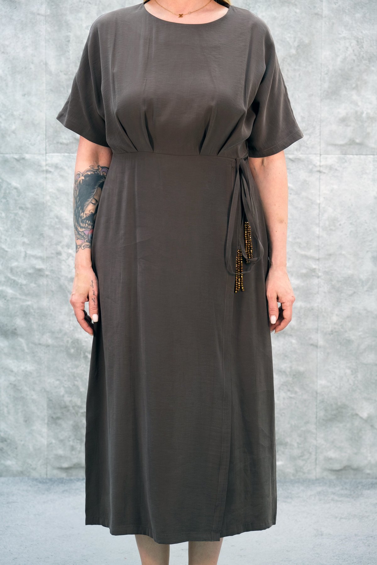 Casual Plus Size Dress-Brown