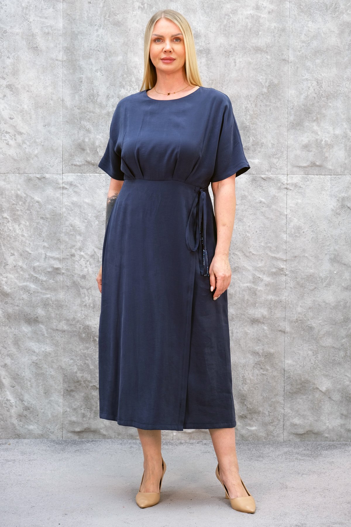 Casual Plus Size Dress-Indigo