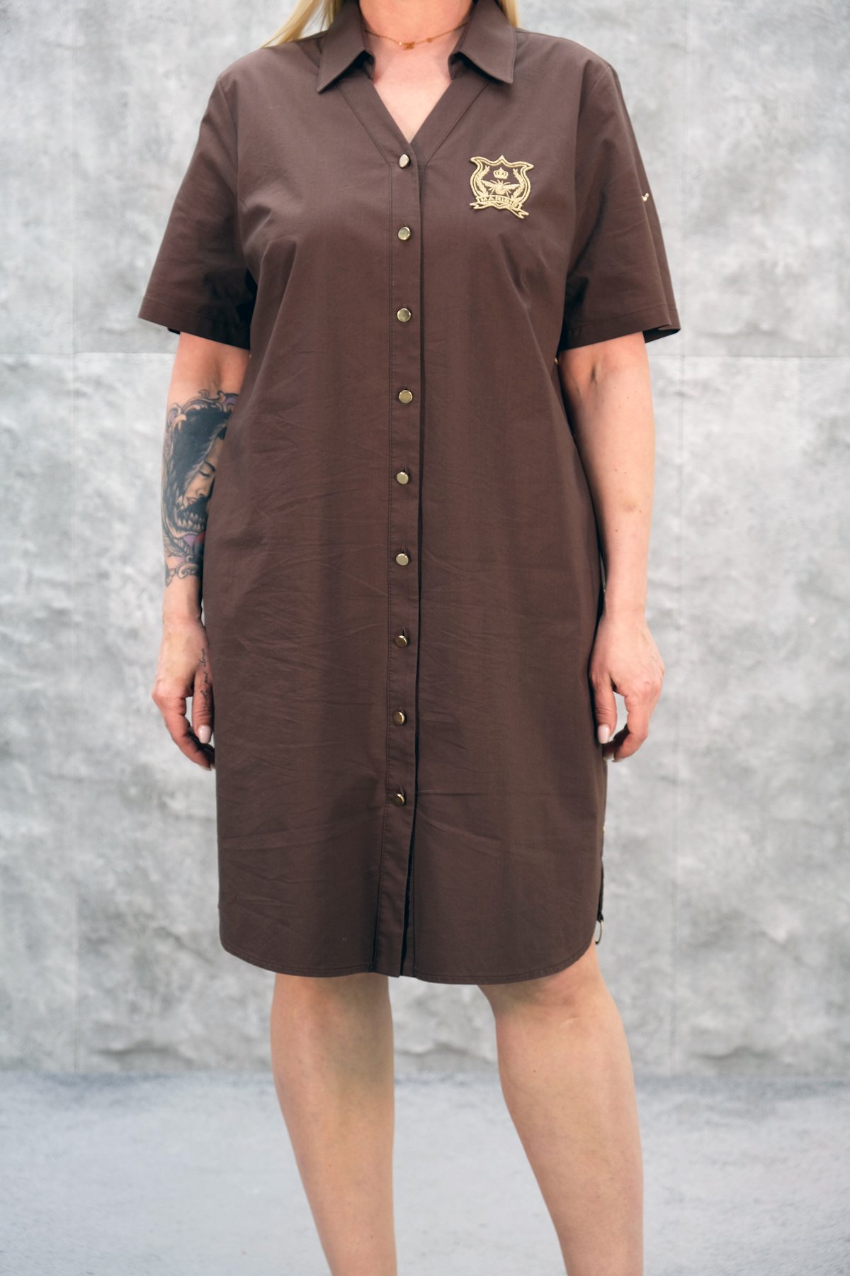 Casual Plus Size Dress-Brown