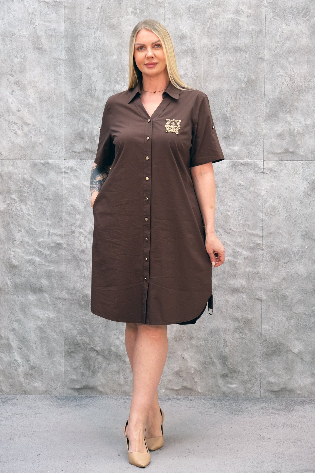 Super Plus Size Casual Dress-Brown