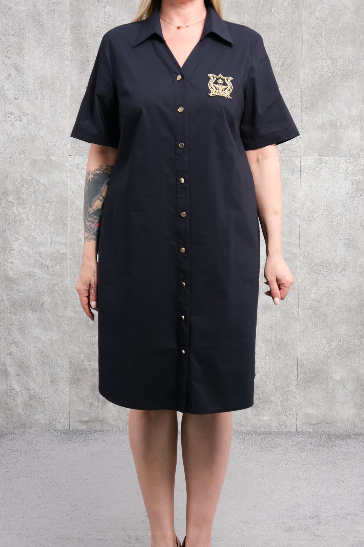 Casual Plus Size Dress-Dark Blue