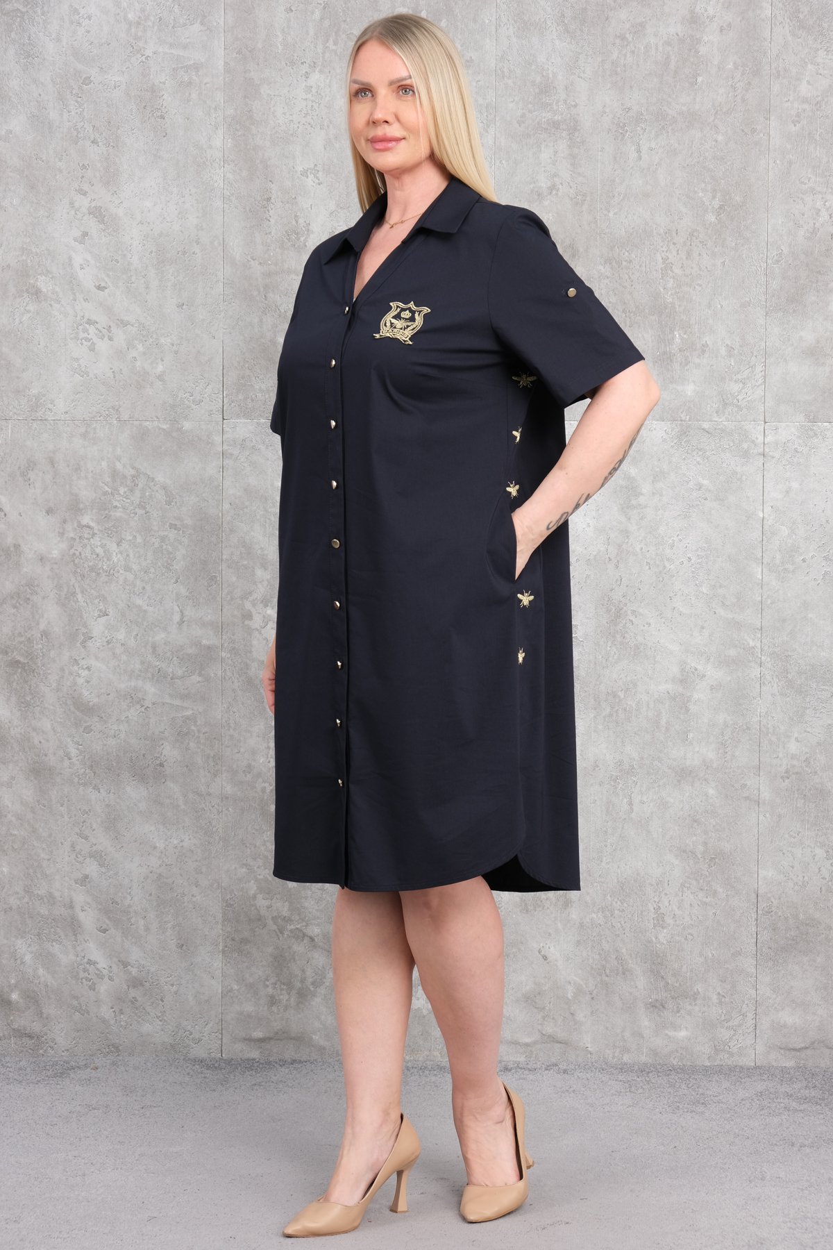Super Plus Size Casual Dress-Dark Blue