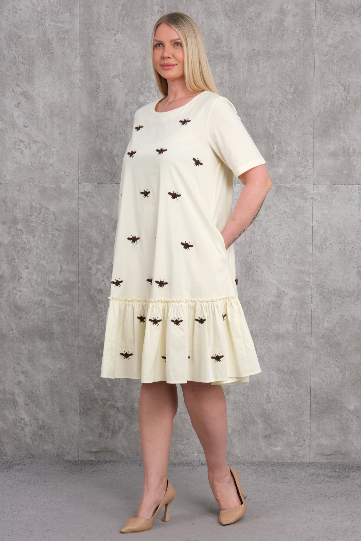 Casual Plus Size Dress-Yellow