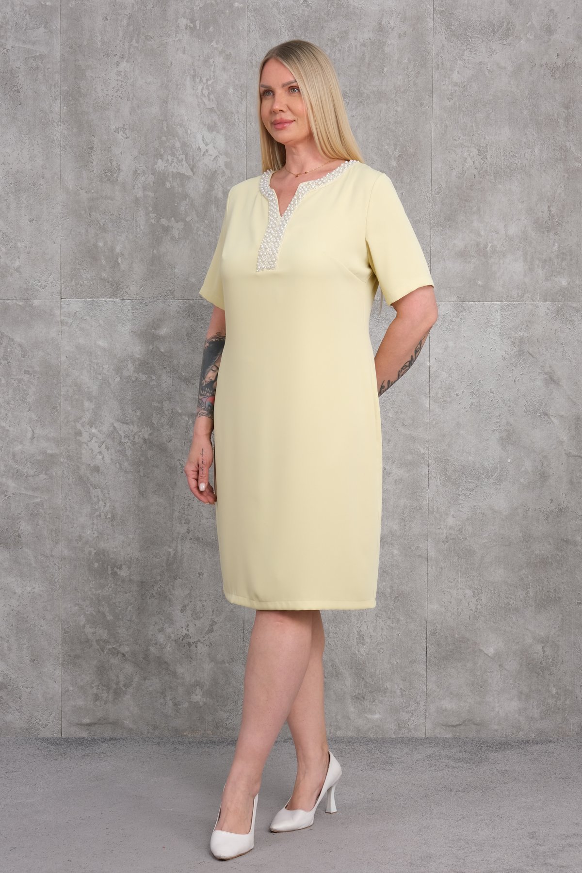 Casual Plus Size Dress-Yellow