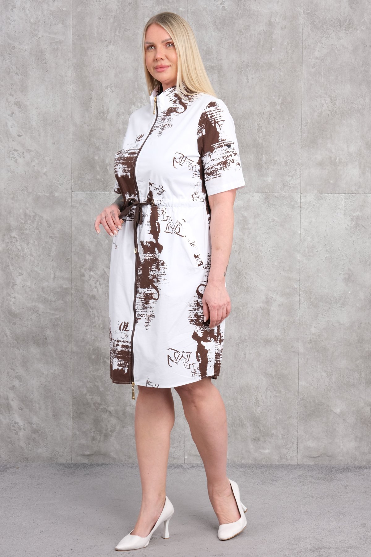 Casual Plus Size Dress-Brown